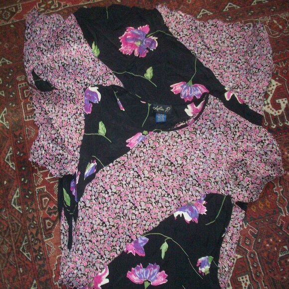 Vtg 90s Y2K Lola P Rayon Flowy Floral Midi Fairy Grunge Dress Gray Sz Medium - Picture 9 of 12